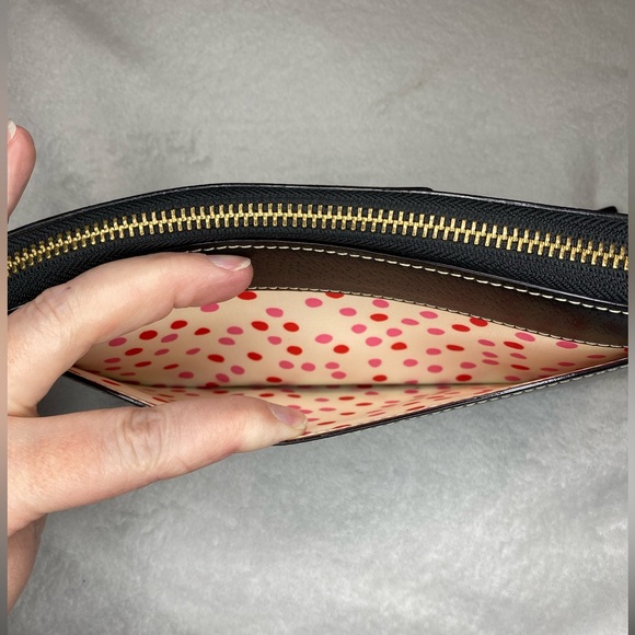 Kate Spade Black Leather Wallet Pink & Red Polka Dot Interior - Picture 9 of 10
